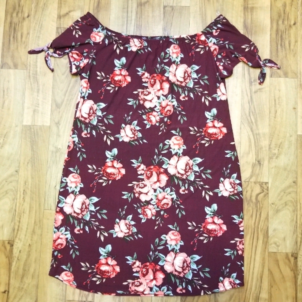 Burgundy Floral Print Dress 3x